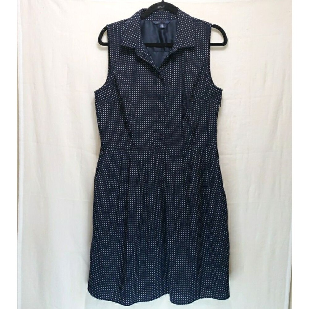 Tommy Hilfiger Women's Size L Navy Blue Polka Dot Dress Sleeveless A-Line
